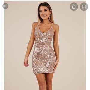 Showpo Time to Win Dress in Gold Sequin (WORN ONCE)